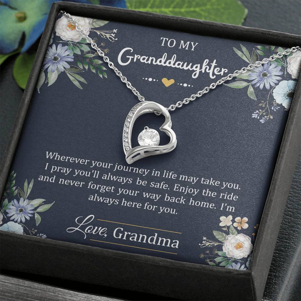 To My Granddaughter Gifts, I’m Always Here For You, Forever Love Heart Necklace For Women, Birthday Present Idea From Grandma