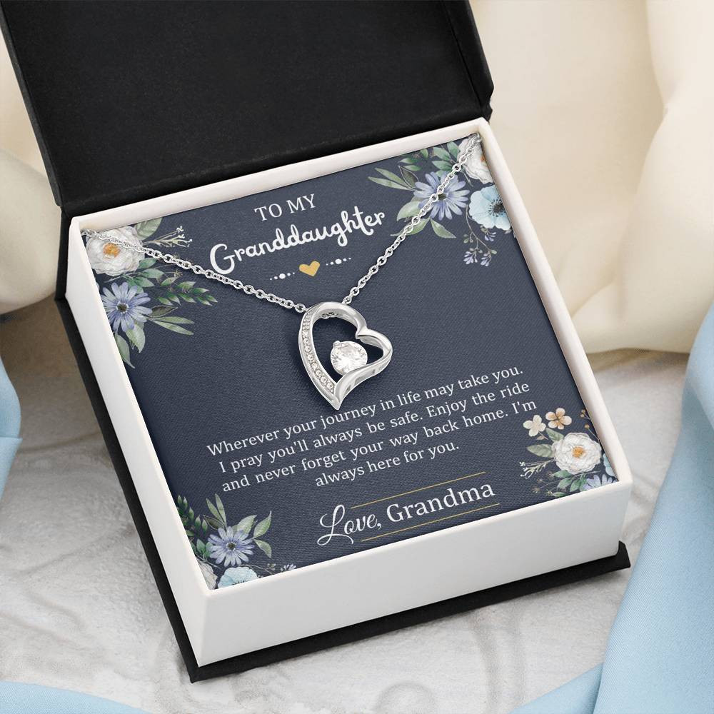To My Granddaughter Gifts, I’m Always Here For You, Forever Love Heart Necklace For Women, Birthday Present Idea From Grandma