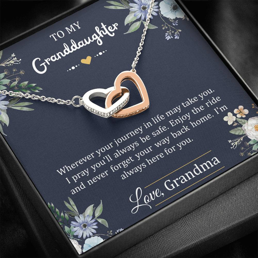 To My Granddaughter Gifts, I’m Always Here For You, Interlocking Heart Necklace For Women, Birthday Present Idea From Grandma