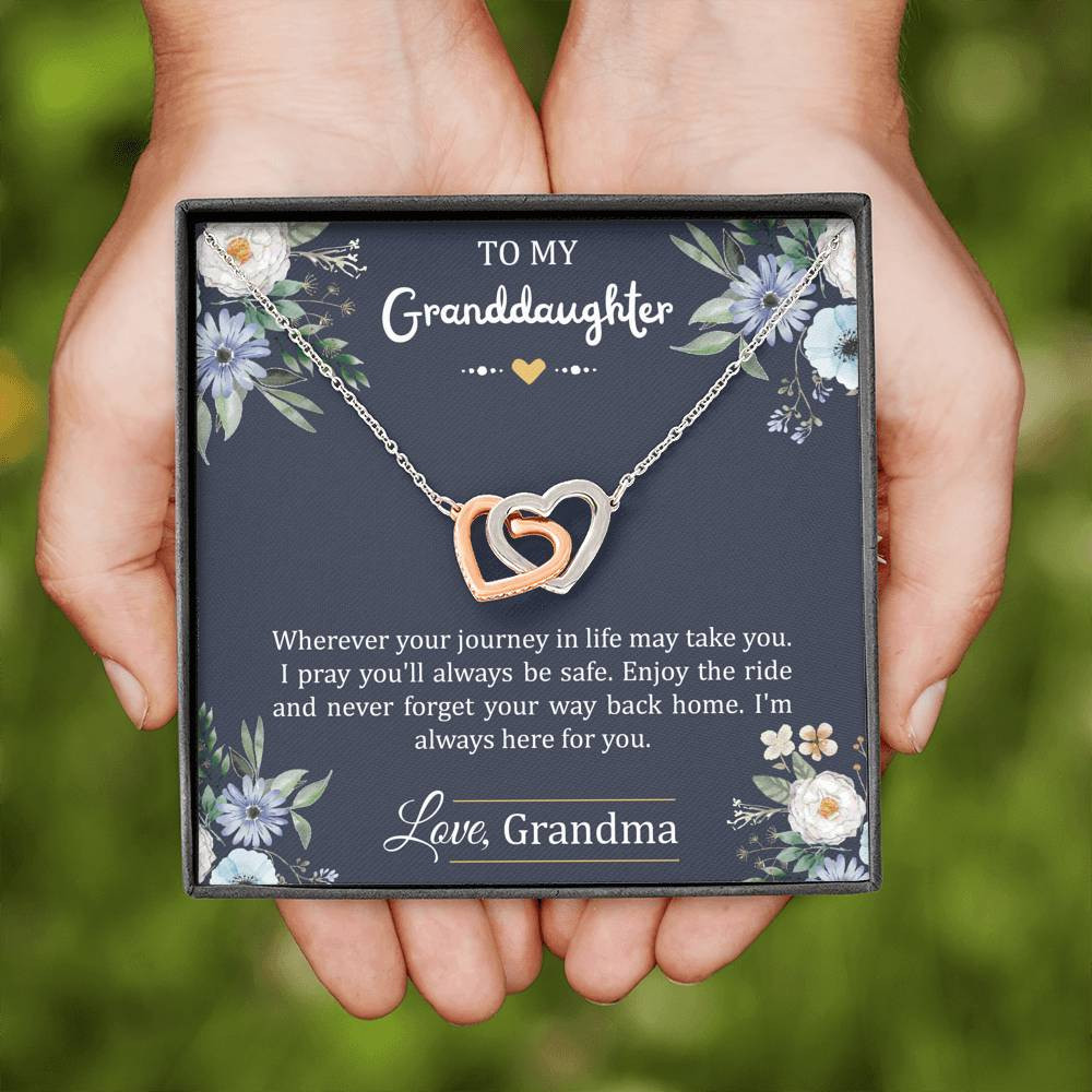 To My Granddaughter Gifts, I’m Always Here For You, Interlocking Heart Necklace For Women, Birthday Present Idea From Grandma