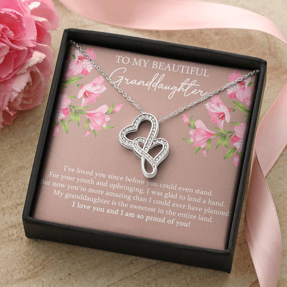 To My Granddaughter Gifts, I’ve Loved You Since Before, Double Heart Necklace For Women, Birthday Present Idea From Grandma Grandpa