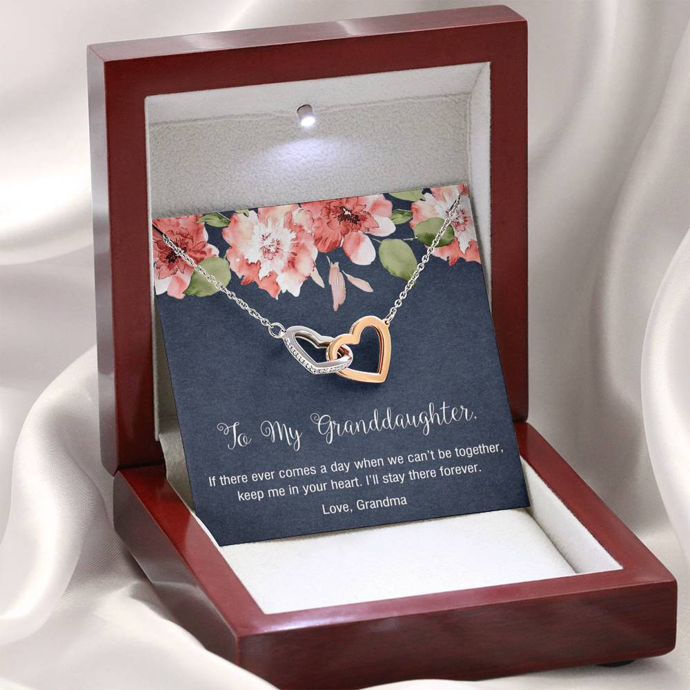 To My Granddaughter Gifts, Keep me in your heart I will stay there forever, Interlocking Heart Necklace For Women, Present From Grandma