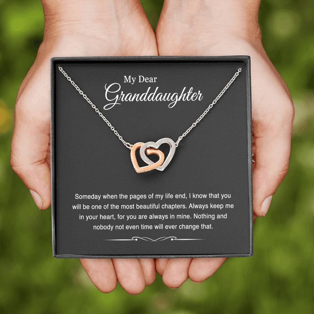 To My Granddaughter Gifts, Someday When The Pages Of My Life End, Interlocking Heart Necklace For Women, Birthday Present Idea From Grandma Grandpa