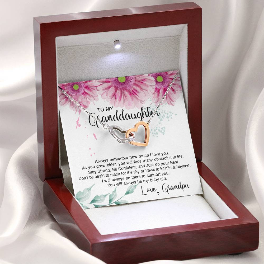 To My Granddaughter Gifts, Stay Strong Be Confident and just do Your Best, Interlocking Heart Necklace For Women, Present From Grandfather