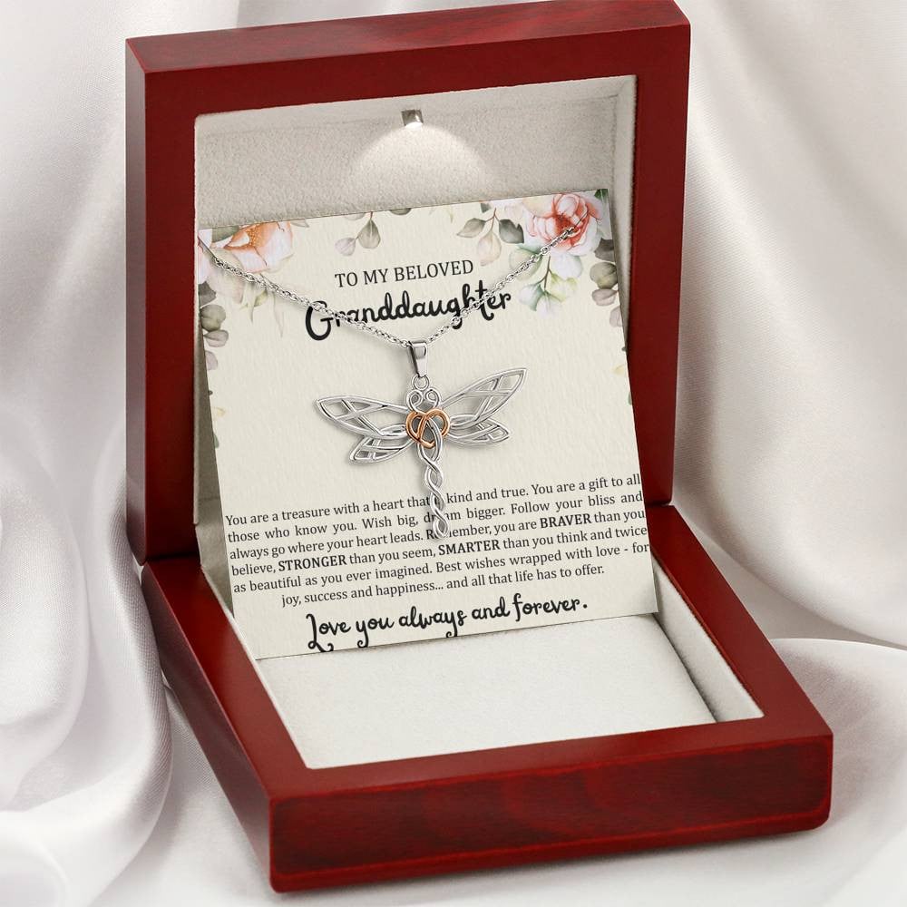 To My Granddaughter Gifts, You Are A Treasure With A Heart, Dragonfly Necklace For Women, Birthday Present Idea From Grandma
