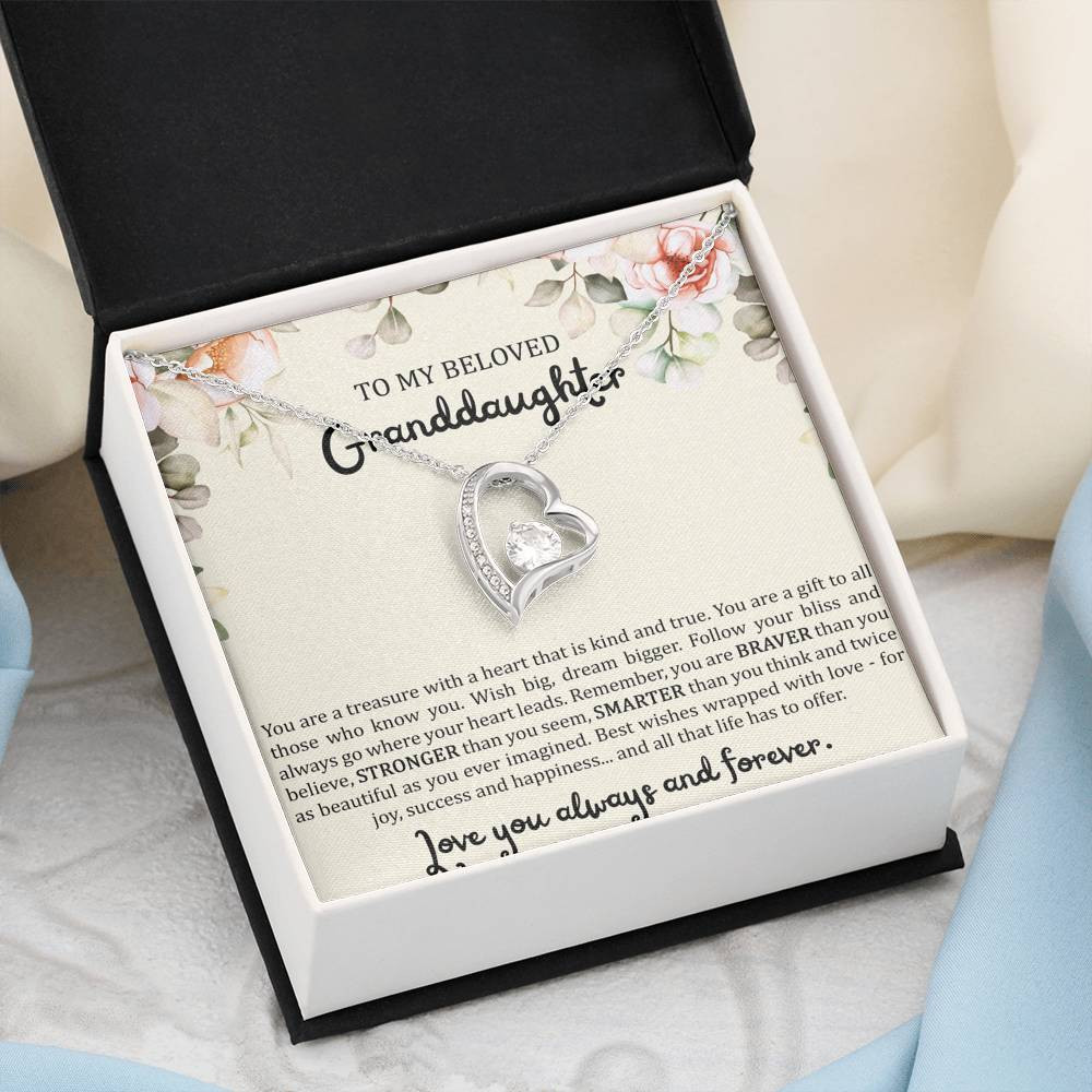 To My Granddaughter Gifts, You Are A Treasure With A Heart, Forever Love Heart Necklace For Women, Birthday Present Idea From Grandma