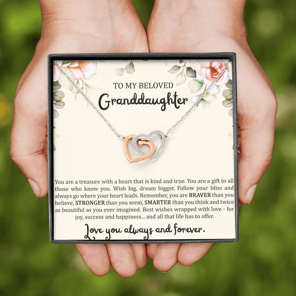 To My Granddaughter Gifts, You Are A Treasure With A Heart, Interlocking Heart Necklace For Women, Birthday Present Idea From Grandma