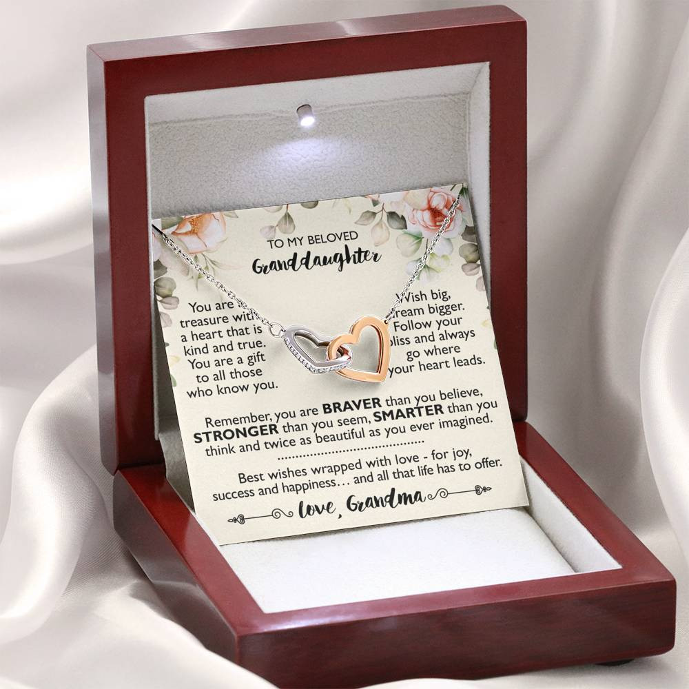 To My Granddaughter Gifts, You are a treasure with a heart, Interlocking Heart Necklace For Women, Present From Grandma