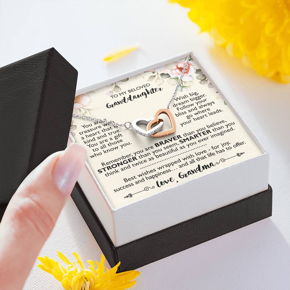 To My Granddaughter Gifts, You are a treasure with a heart, Interlocking Heart Necklace For Women, Present From Grandma