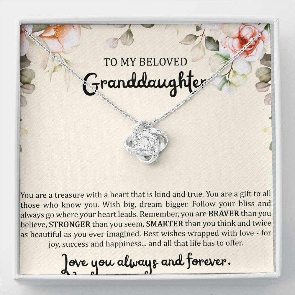 To My Granddaughter Gifts, You Are A Treasure With A Heart, Love Knot Necklace For Women, Birthday Present Idea From Grandma