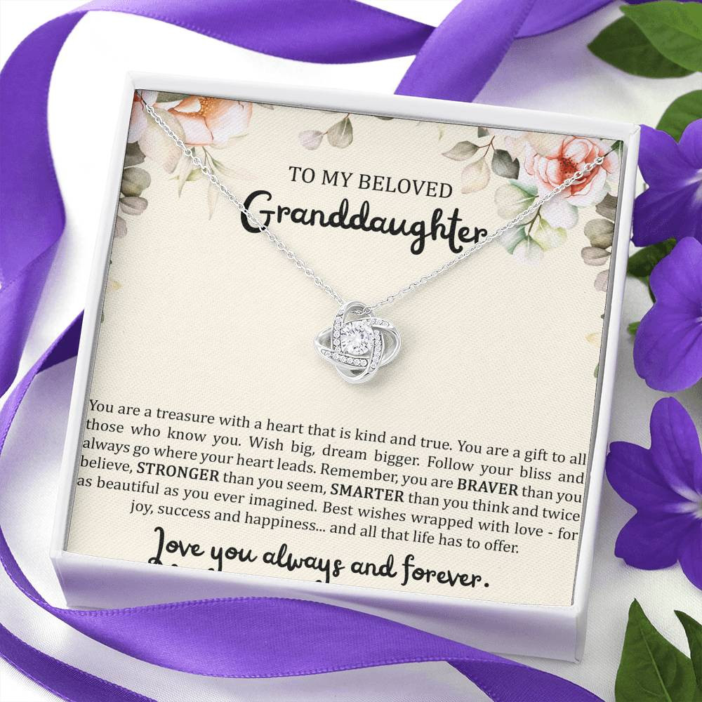 To My Granddaughter Gifts, You Are A Treasure With A Heart, Love Knot Necklace For Women, Birthday Present Idea From Grandma