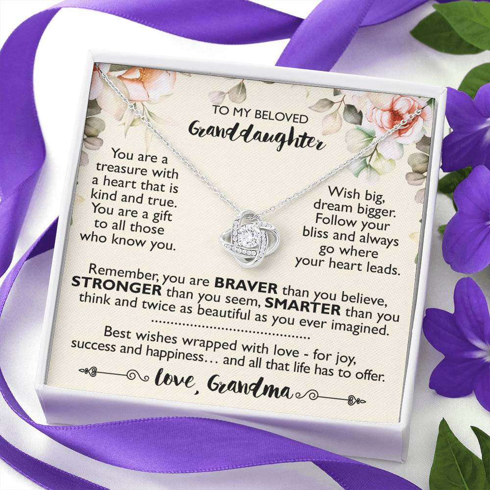 To My Granddaughter Gifts, You Are a Treasure with a Heart, Love Knot Necklace For Women, Present From Grandma