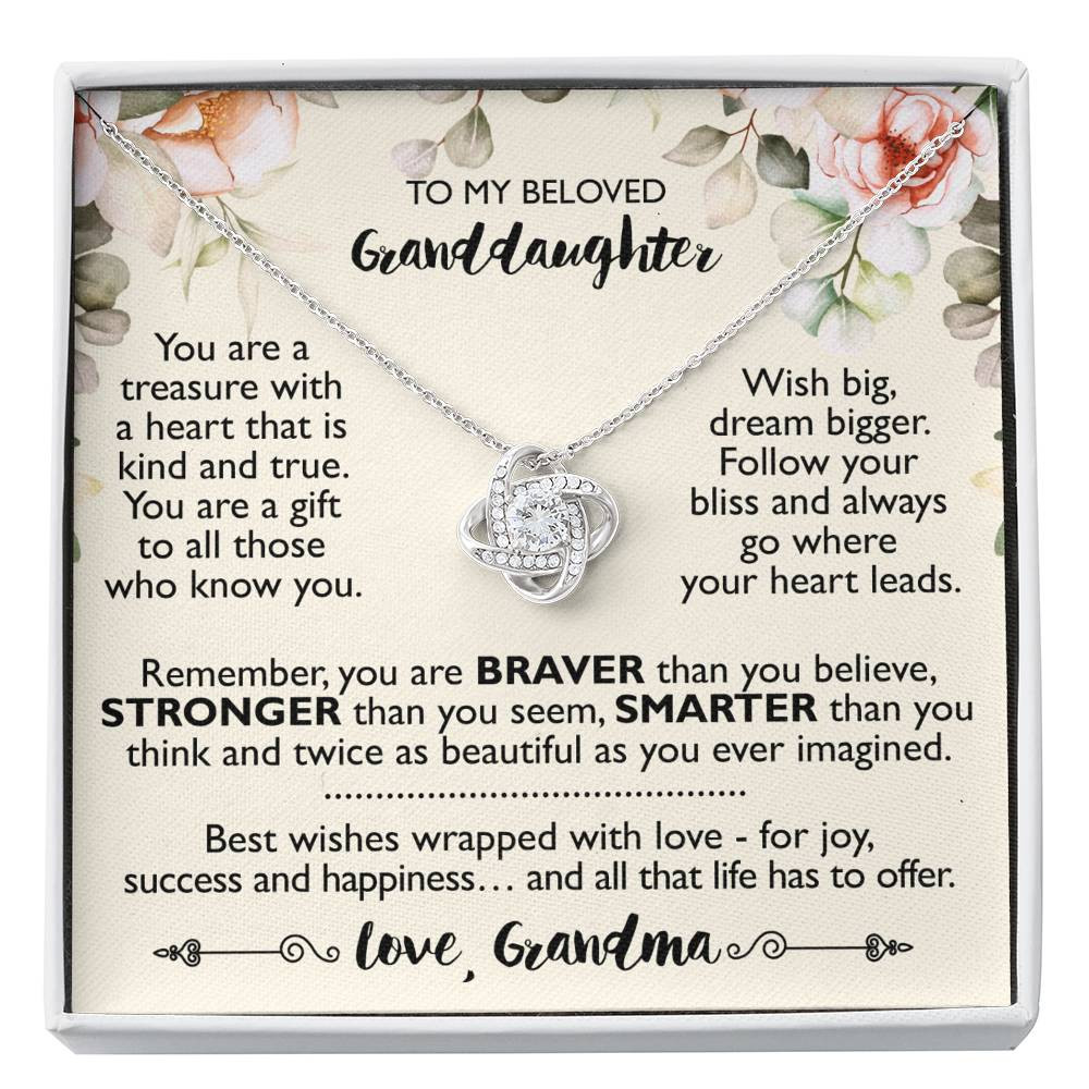 To My Granddaughter Gifts, You Are a Treasure with a Heart, Love Knot Necklace For Women, Present From Grandma