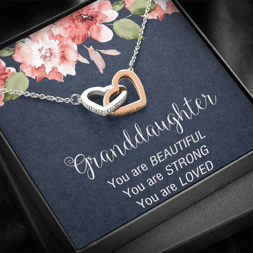 To My Granddaughter Gifts, You Are Loved, Interlocking Heart Necklace For Women, Present From Grandma