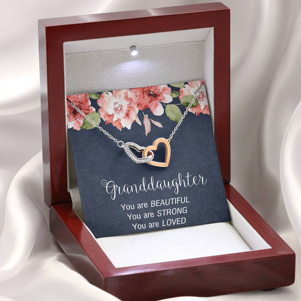 To My Granddaughter Gifts, You Are Loved, Interlocking Heart Necklace For Women, Present From Grandma