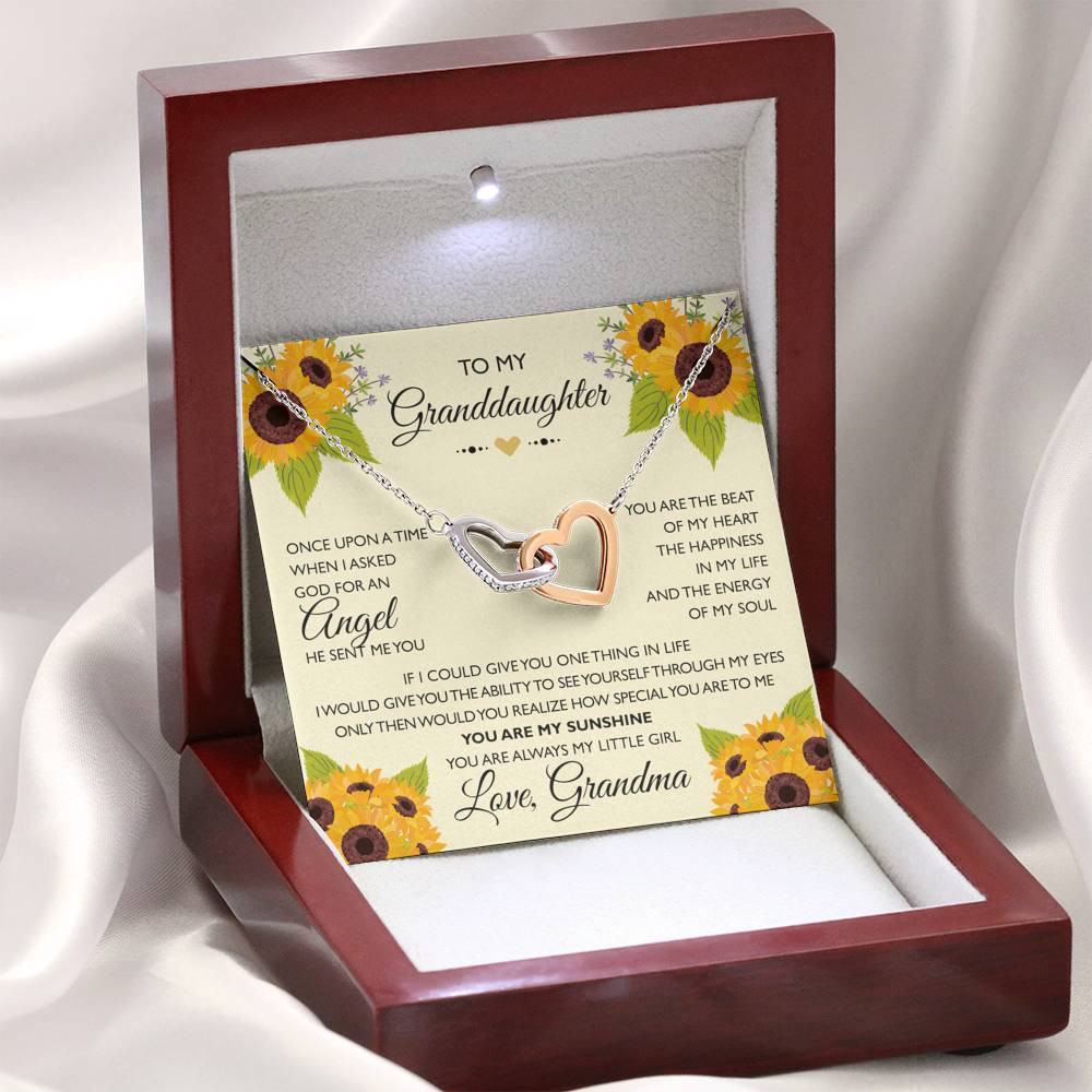 To My Granddaughter Gifts, You are my sunshine, Interlocking Heart Necklace For Women, Present From Grandma
