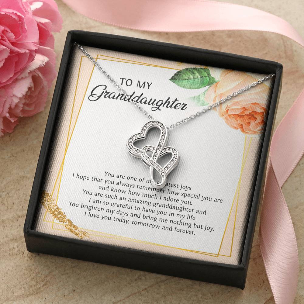 To My Granddaughter Gifts, You Are One Of My Greatest Joys, Double Heart Necklace For Women, Birthday Present Idea From Grandma Grandpa
