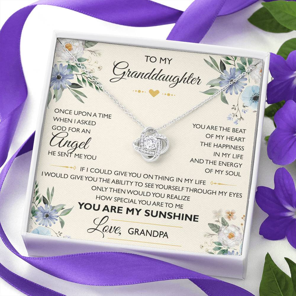 To My Granddaughter Gifts, Your are My Sunshine, Love Knot Necklace For Women, Present From Grandpa