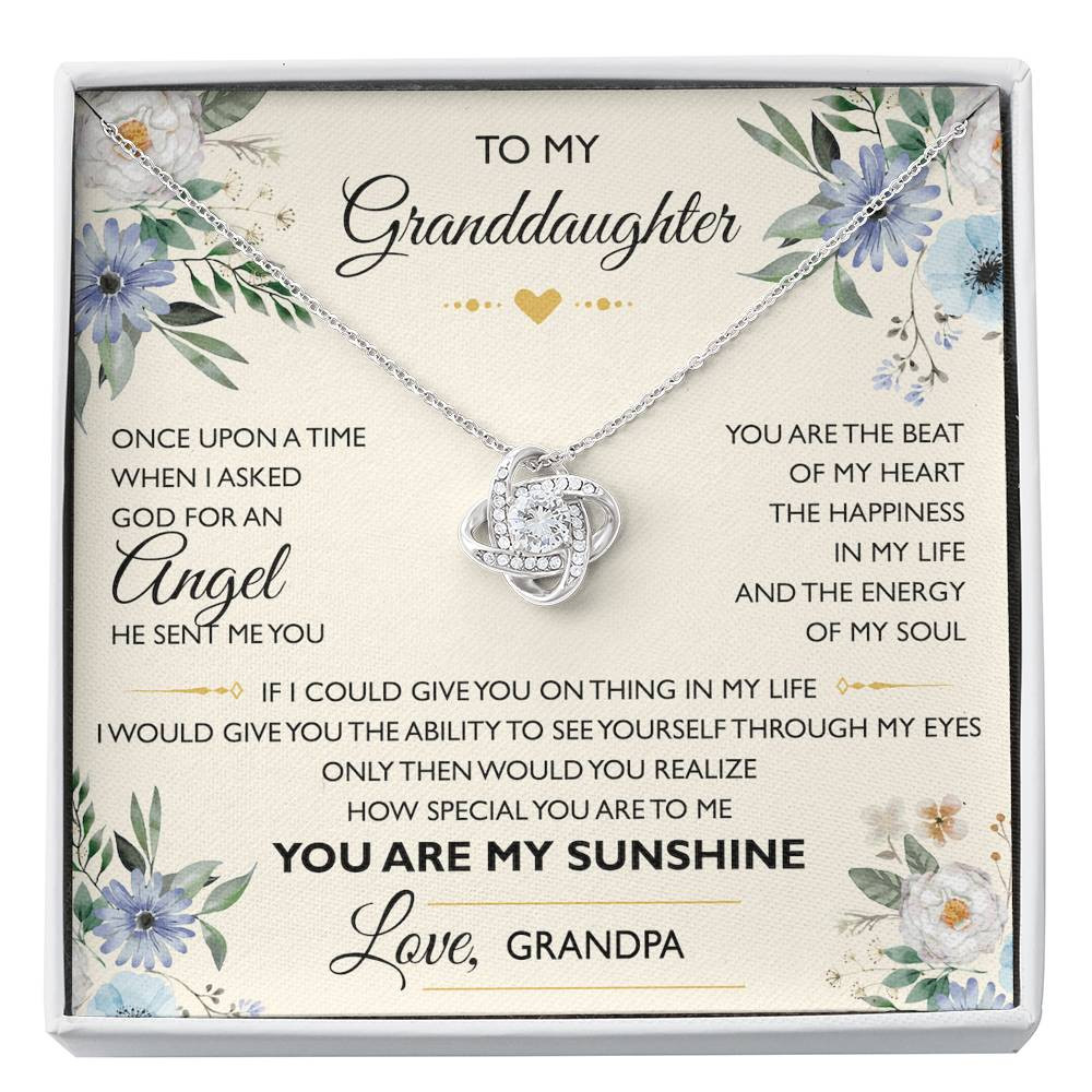 To My Granddaughter Gifts, Your are My Sunshine, Love Knot Necklace For Women, Present From Grandpa