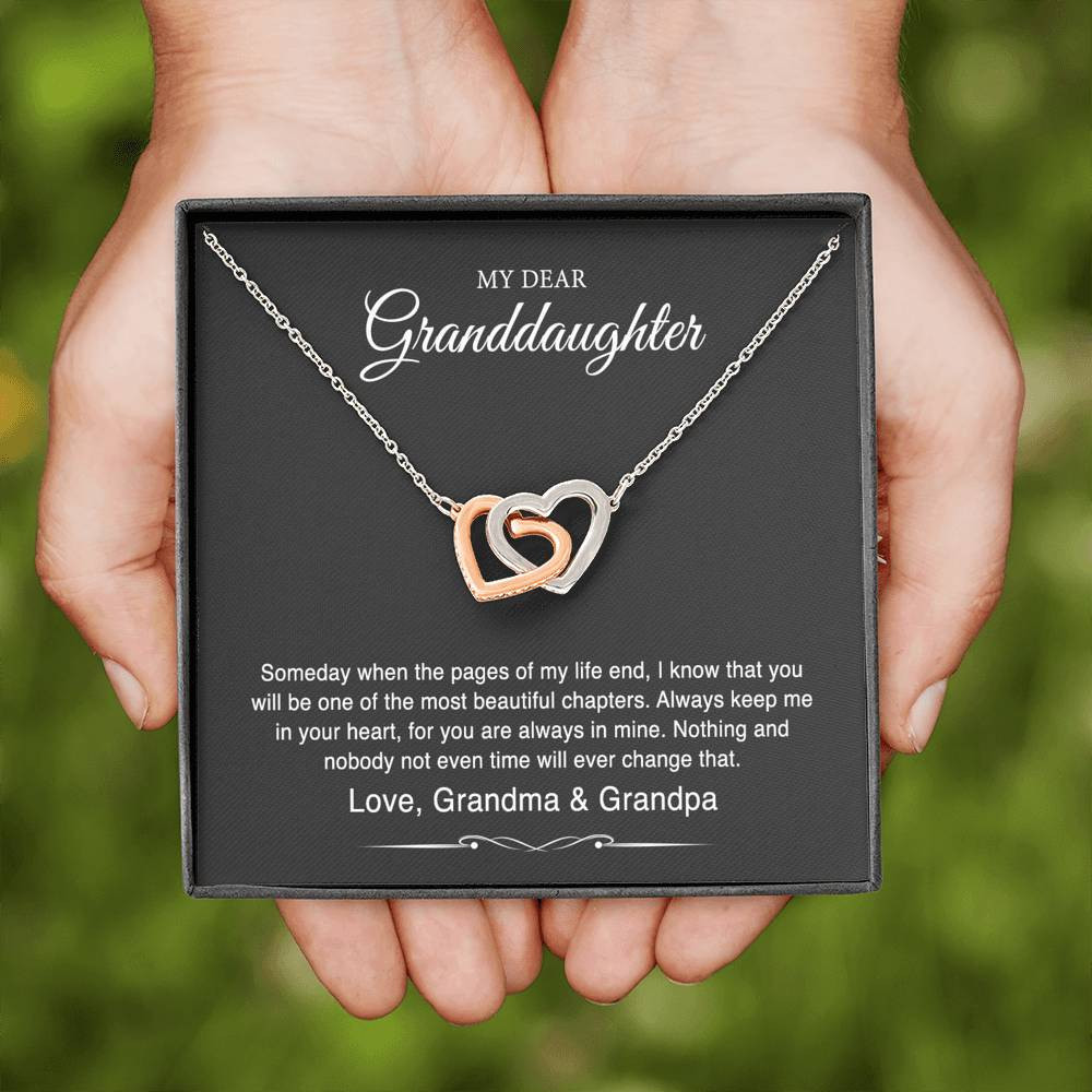 To My Granddaughter Gifts From Grandma Grandpa, Someday When The Pages Of My Life End, Interlocking Hearts Necklace