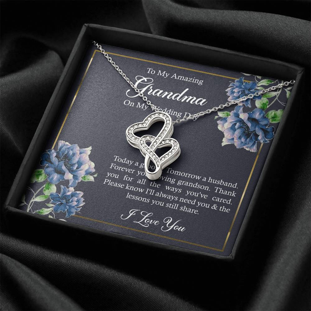 To My Grandmother of the Groom Gifts, Forever Your Grandson, Double Heart Necklace For Women, Wedding Day Thank You Ideas From Groom