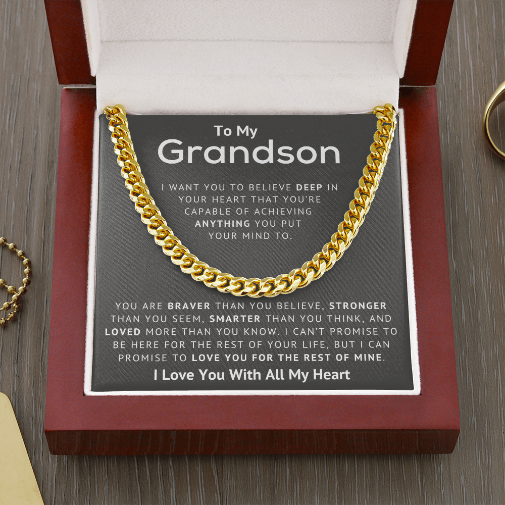 To My Grandson – Believe Deep In Your Heart, I Love You With All My Heart – Cuban Link Chain Necklace