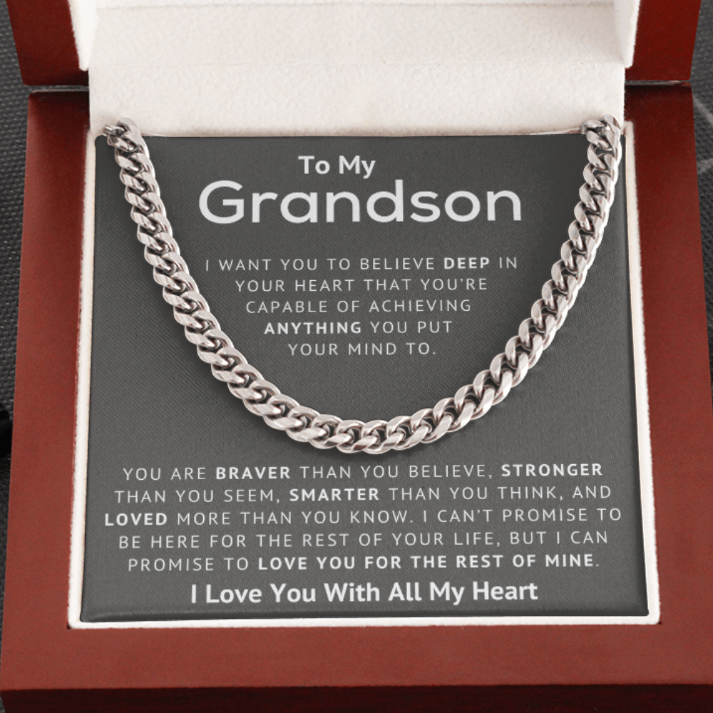 To My Grandson – Believe Deep In Your Heart, I Love You With All My Heart – Cuban Link Chain Necklace