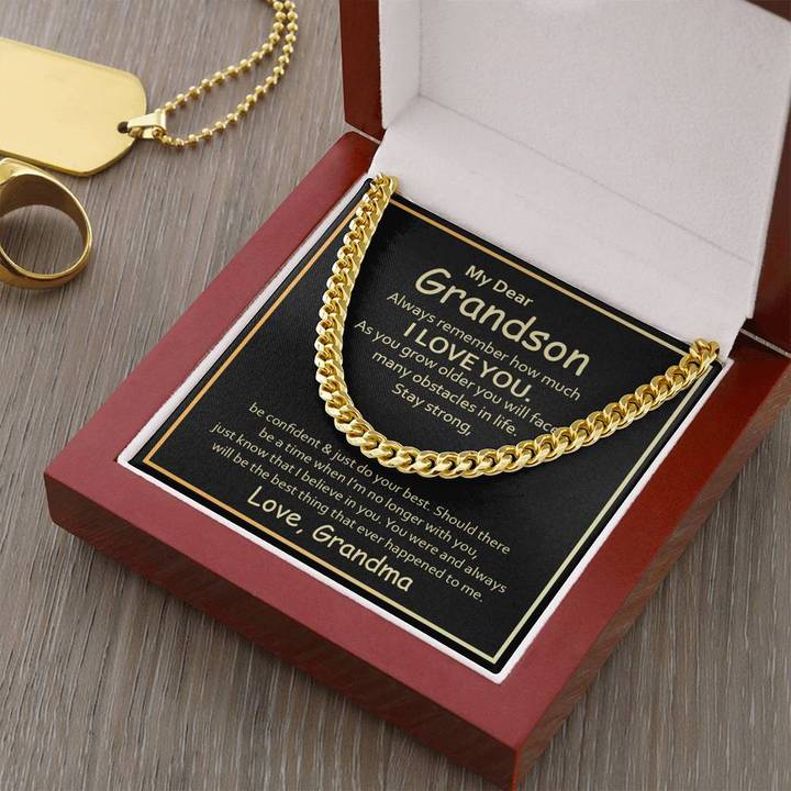 To My Grandson Necklace – Be Confident & Just Do Your Best Love, Grandma Cuban Link Chain Necklace