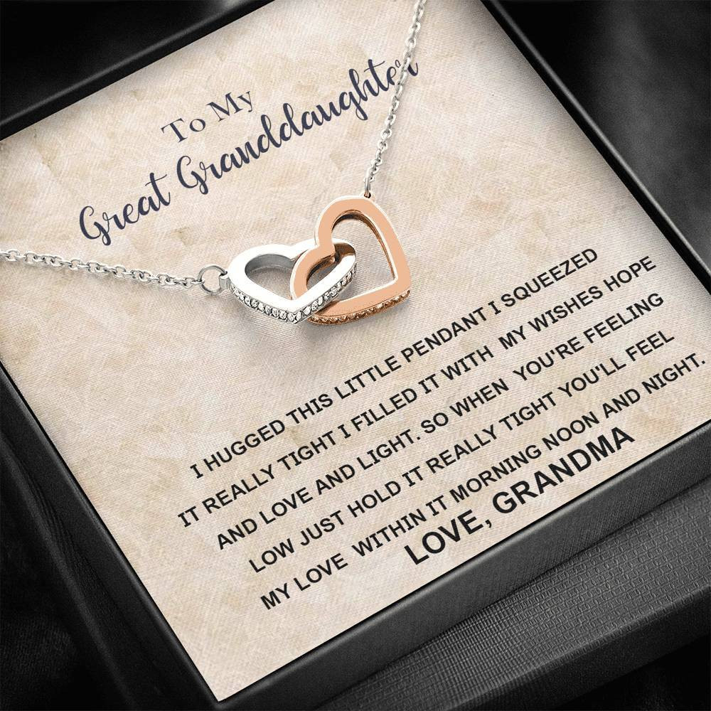 To My Great Granddaughter – Love Grandma – Interlocking Heart Necklace