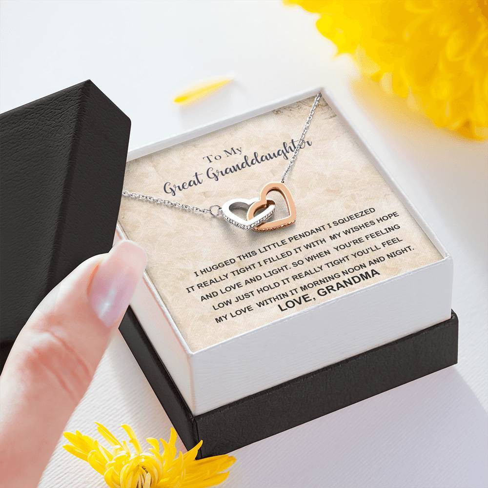 To My Great Granddaughter – Love Grandma – Interlocking Heart Necklace