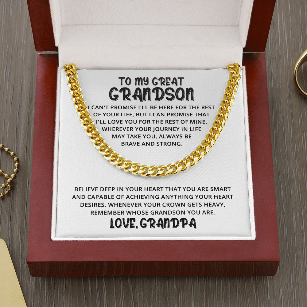 To My Great Grandson – Great Heart Love, Grandpa – Cuban Link Chain Necklace