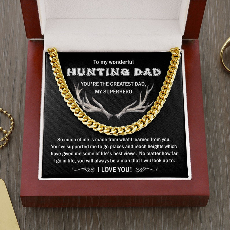 To My Hunting Dad Gift, Cuban Link Chain Necklace for Hunting Dad, Gift for Hunting Father, Hunting Father Birthday Gift