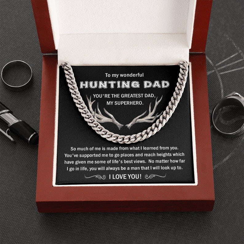 To My Hunting Dad Gift, Cuban Link Chain Necklace for Hunting Dad, Gift for Hunting Father, Hunting Father Birthday Gift