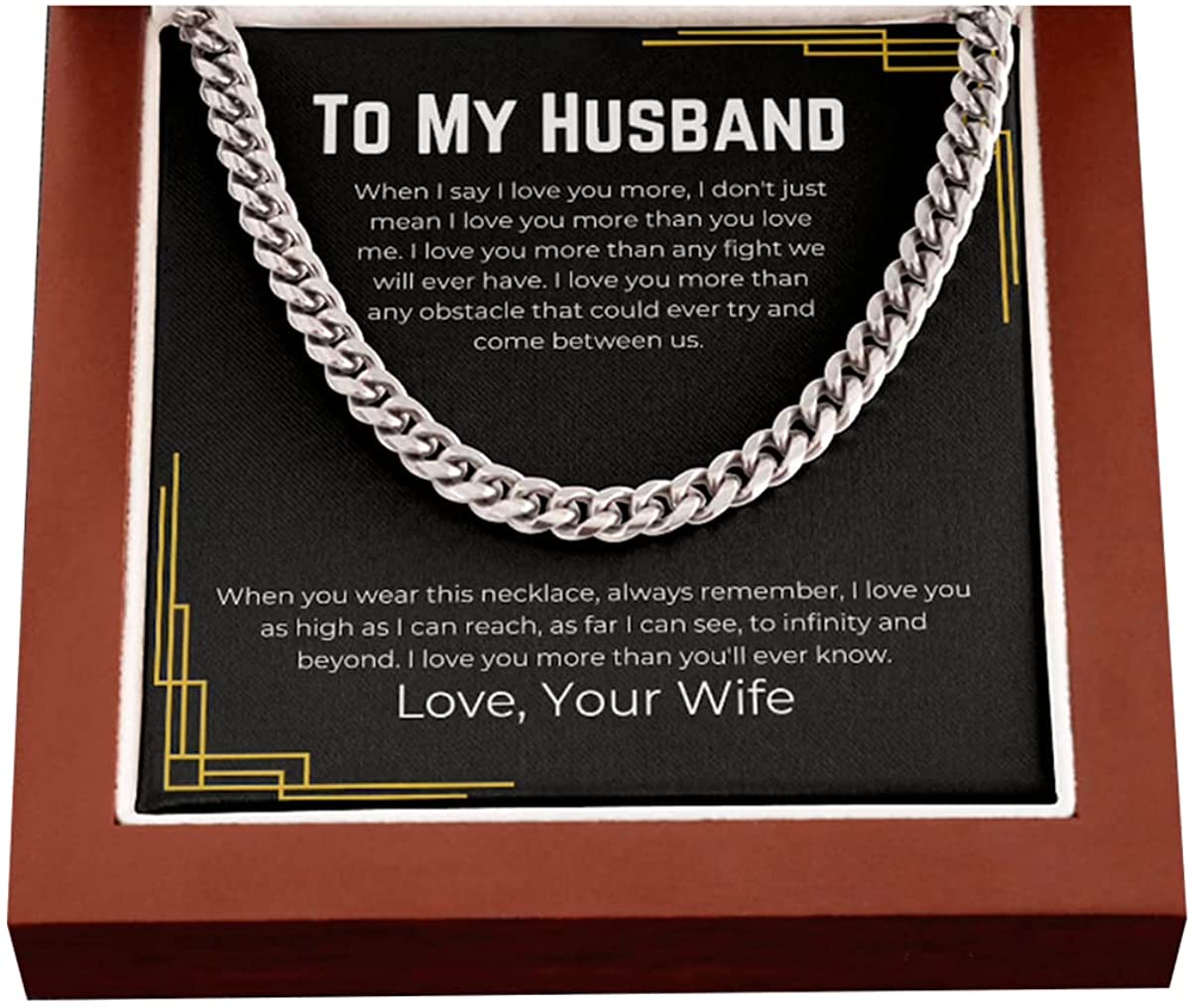 To My Husband Cuban Chain Necklace, Husband Necklace from Wife, Wife Husband Necklace Chain, Birthday Gift for Men