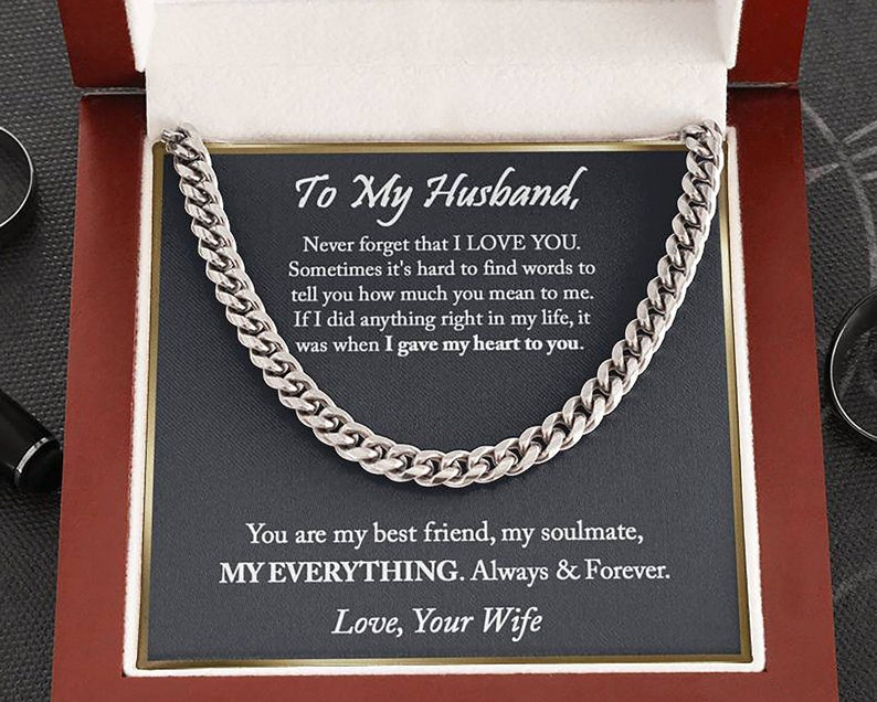 To My Husband Necklace, Anniversary Gift For Husband, Husband Gift From Wife, Husband Birthday, Father’s Day Gift For Husband, Cuban Link Chain Necklace