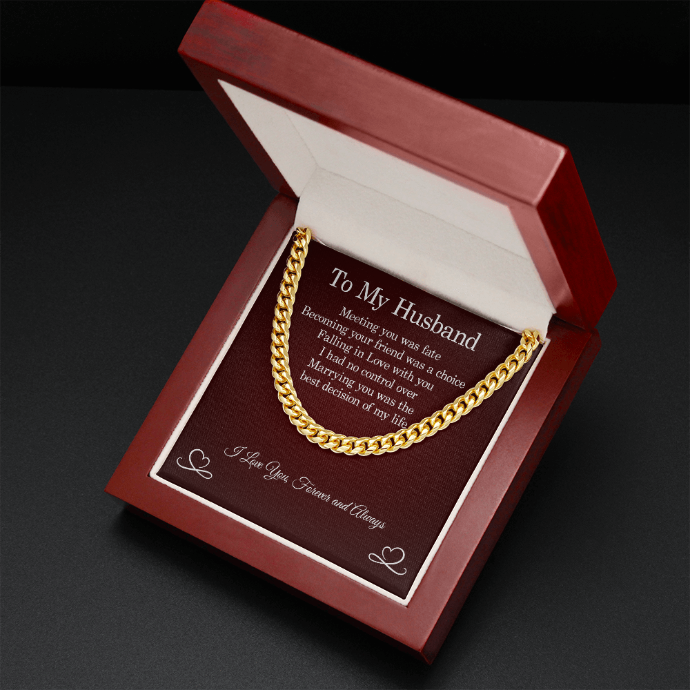 To My Husband Necklace – Meeting You Was Fate, Perfect Gift for Idea, Birthday Gift, Anniversary, Father’s Day Gift, Cuban Link Chain Necklace