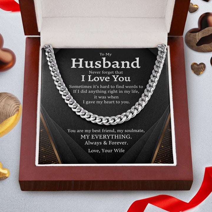 To My Husband Necklace – You Are My Best Friend, My Soulmate, My Everything Always & Forever Love, Your Wife – Cuban Link Chain Necklace