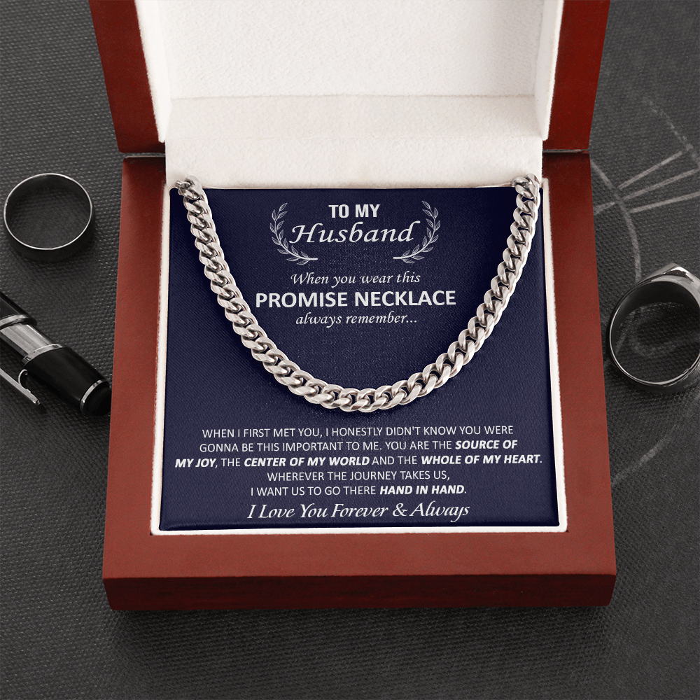 To My Husband Soulmate Man Necklace Gift – You are source of my joy, the center of my world and the whole of my heart Cuban Link Chain Necklace