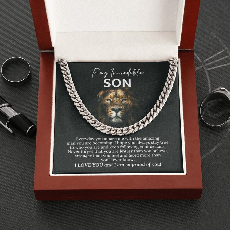 To My Incredible Son Gift, Son Cuban Link Chain Necklace, Gifts For My Son, Son Birthday Gift
