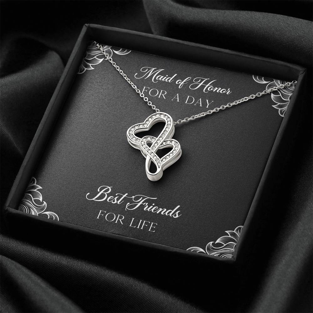 To My Maid of Honor Gifts, Best Friends for Life, Double Heart Necklace For Women, Wedding Day Thank You Ideas From Bride