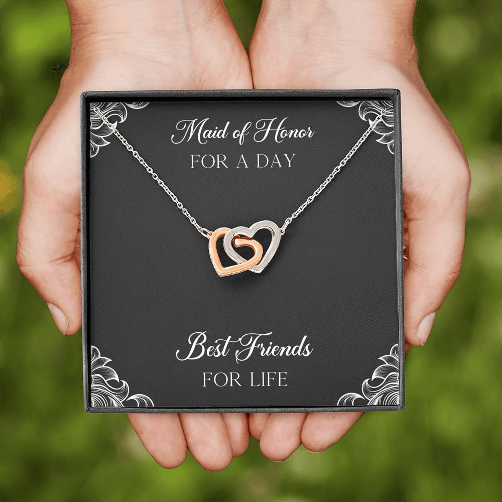 To My Maid of Honor Gifts, Best Friends for Life, Interlocking Heart Necklace For Women, Wedding Day Thank You Ideas From Bride