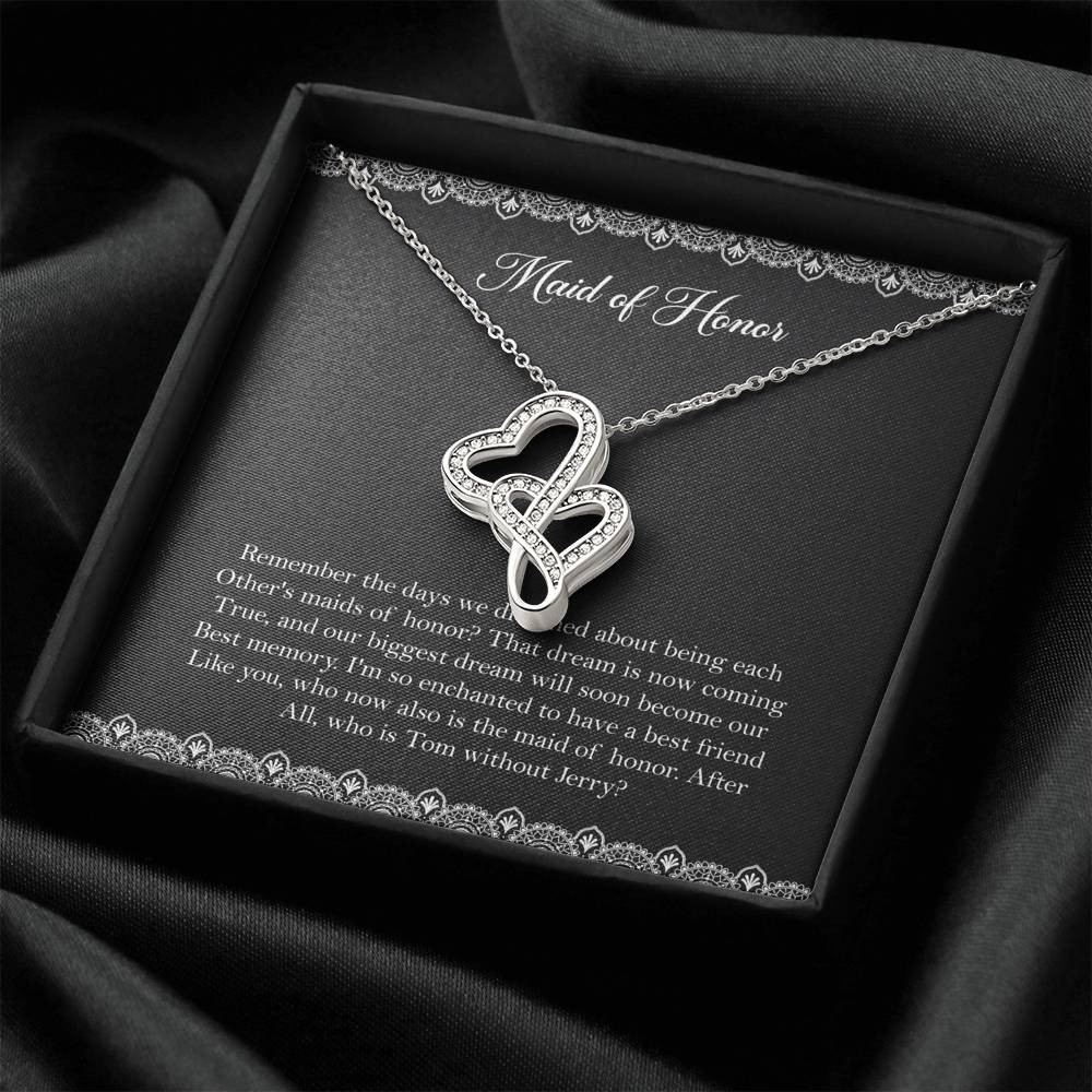 To My Maid Of Honor Gifts, Best Memory, Double Heart Necklace For Women, Wedding Day Thank You Ideas From Bride