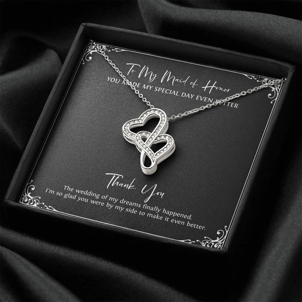 To My Maid Of Honor Gifts, I’m Glad You’re By My Side, Double Heart Necklace For Women, Wedding Day Thank You Ideas From Bride