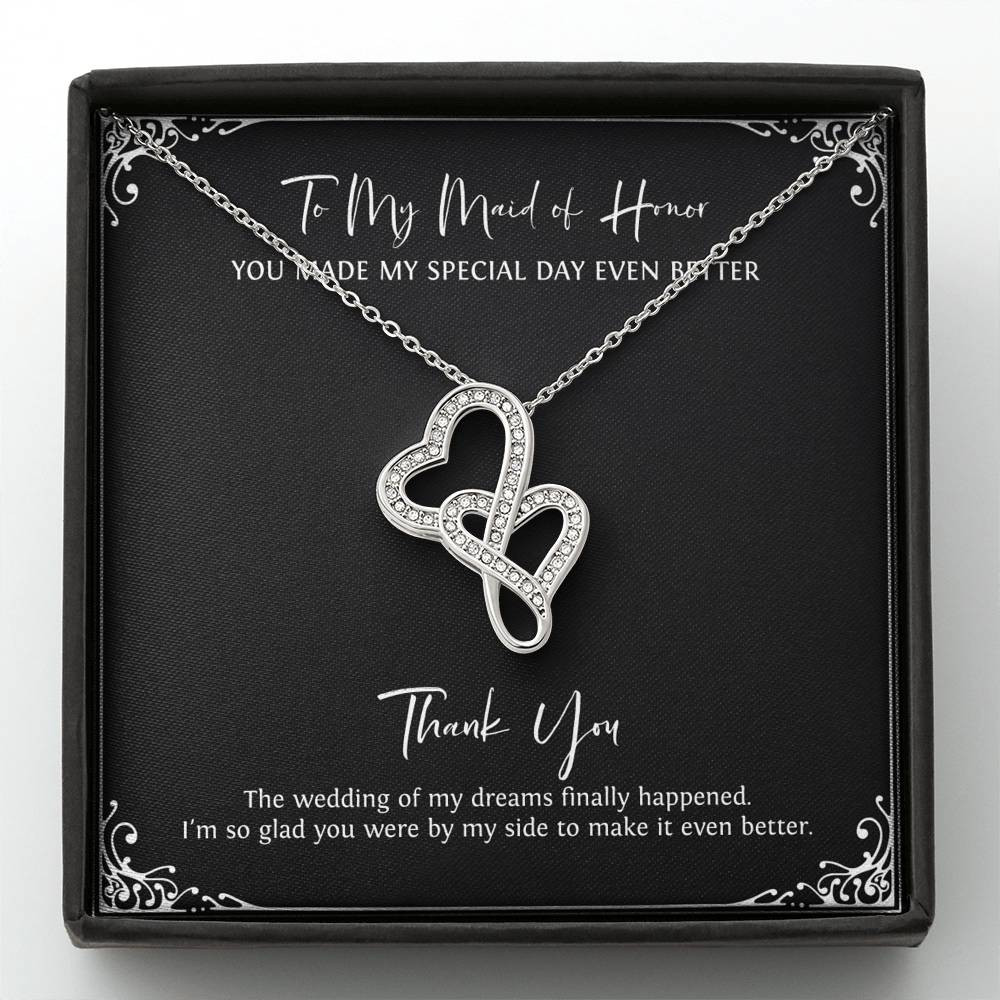 To My Maid Of Honor Gifts, I’m Glad You’re By My Side, Double Heart Necklace For Women, Wedding Day Thank You Ideas From Bride