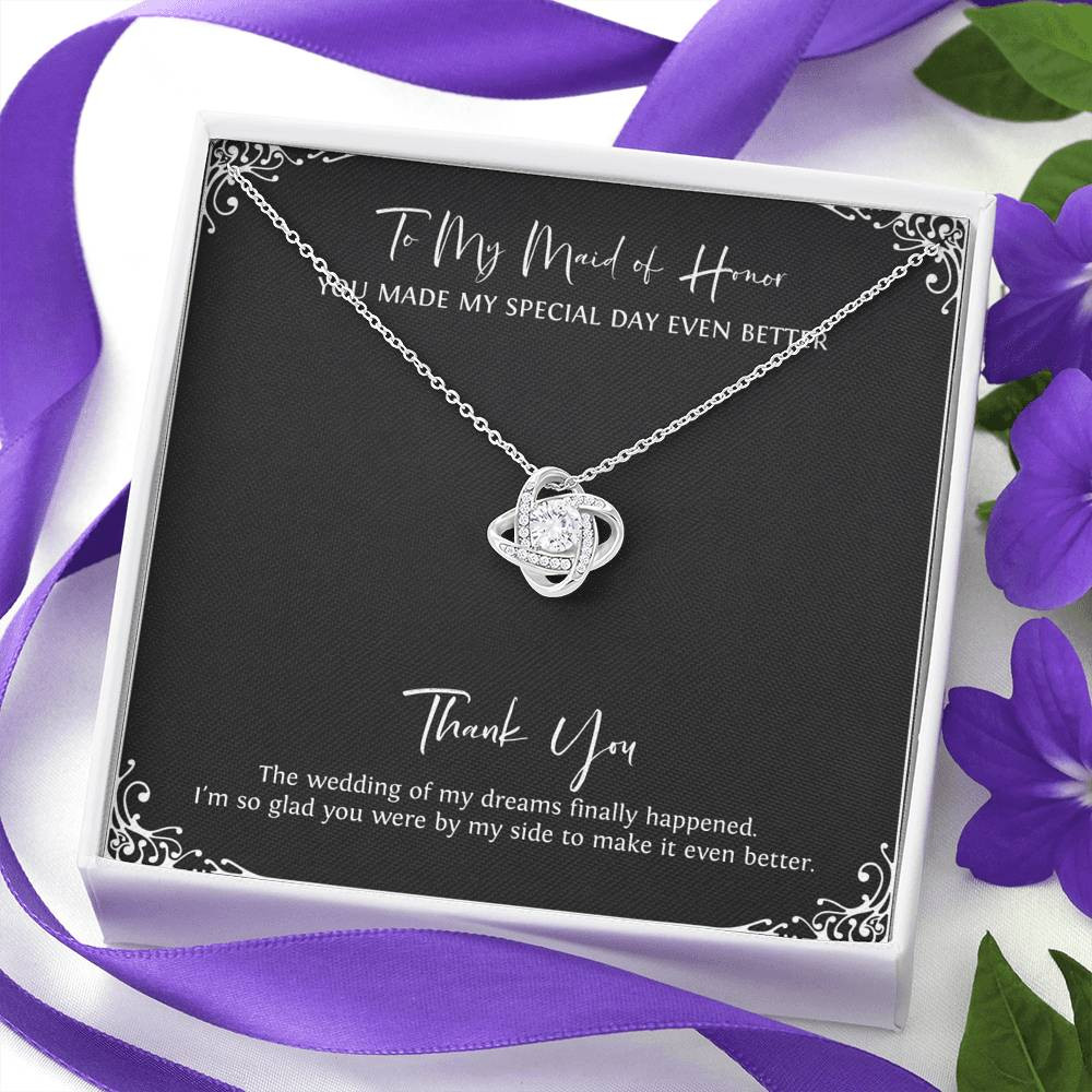 To My Maid Of Honor Gifts, I’m Glad You’re By My Side, Love Knot Necklace For Women, Wedding Day Thank You Ideas From Bride