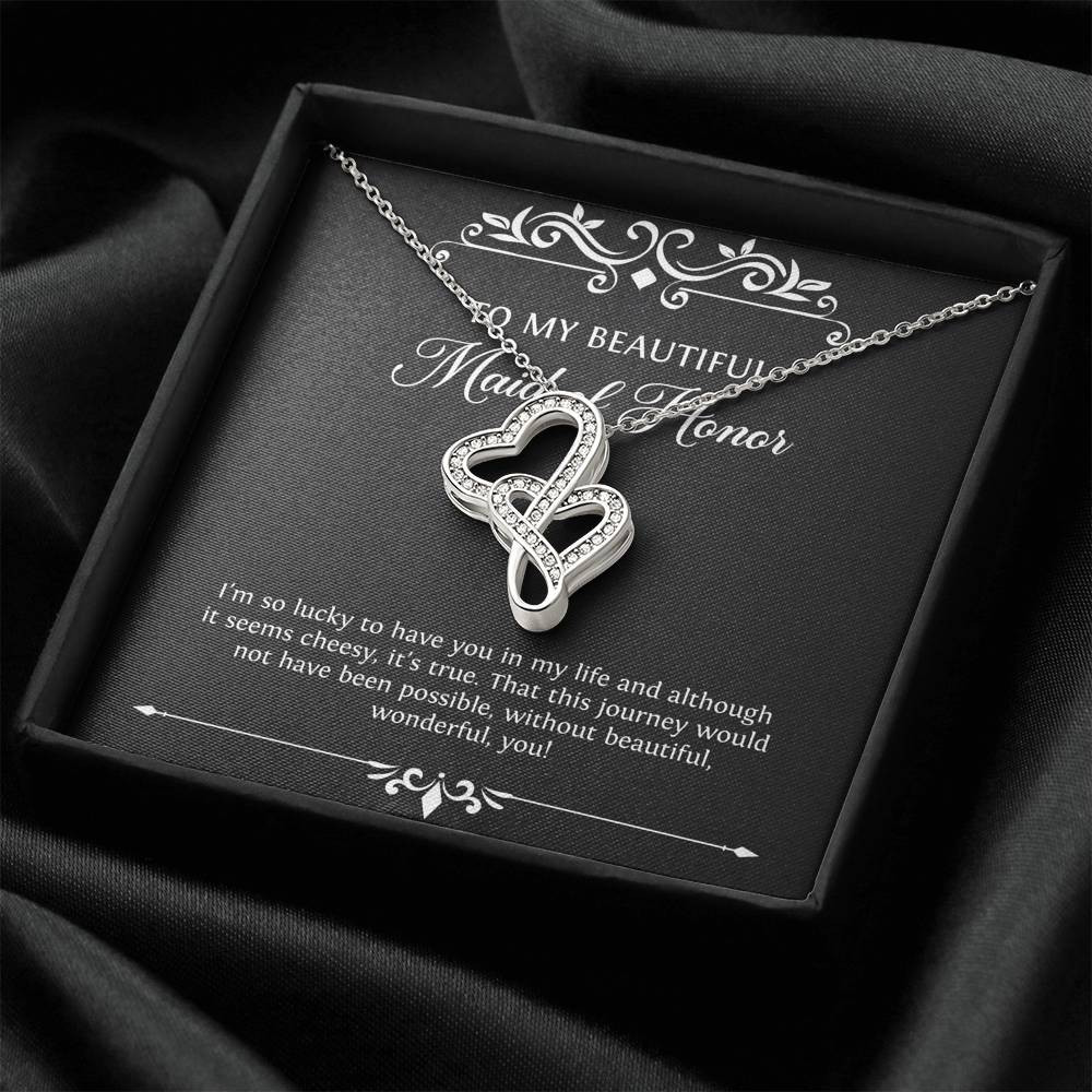 To My Maid of Honor Gifts, I’m Lucky To Have You, Double Heart Necklace For Women, Wedding Day Thank You Ideas From Bride