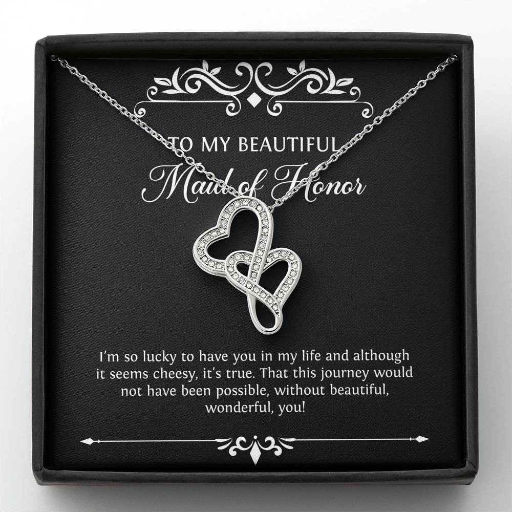 To My Maid of Honor Gifts, I’m Lucky To Have You, Double Heart Necklace For Women, Wedding Day Thank You Ideas From Bride