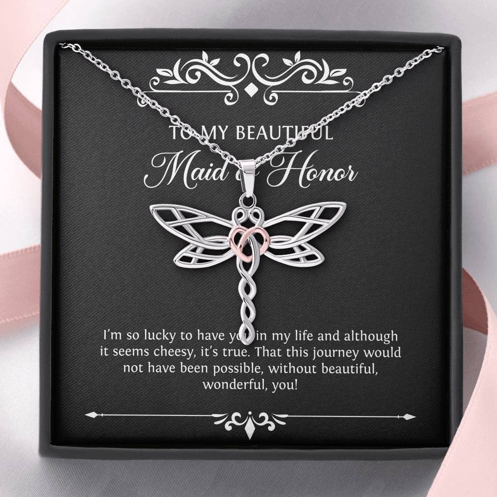 To My Maid of Honor Gifts, I’m Lucky To Have You, Dragonfly Necklace For Women, Wedding Day Thank You Ideas From Bride