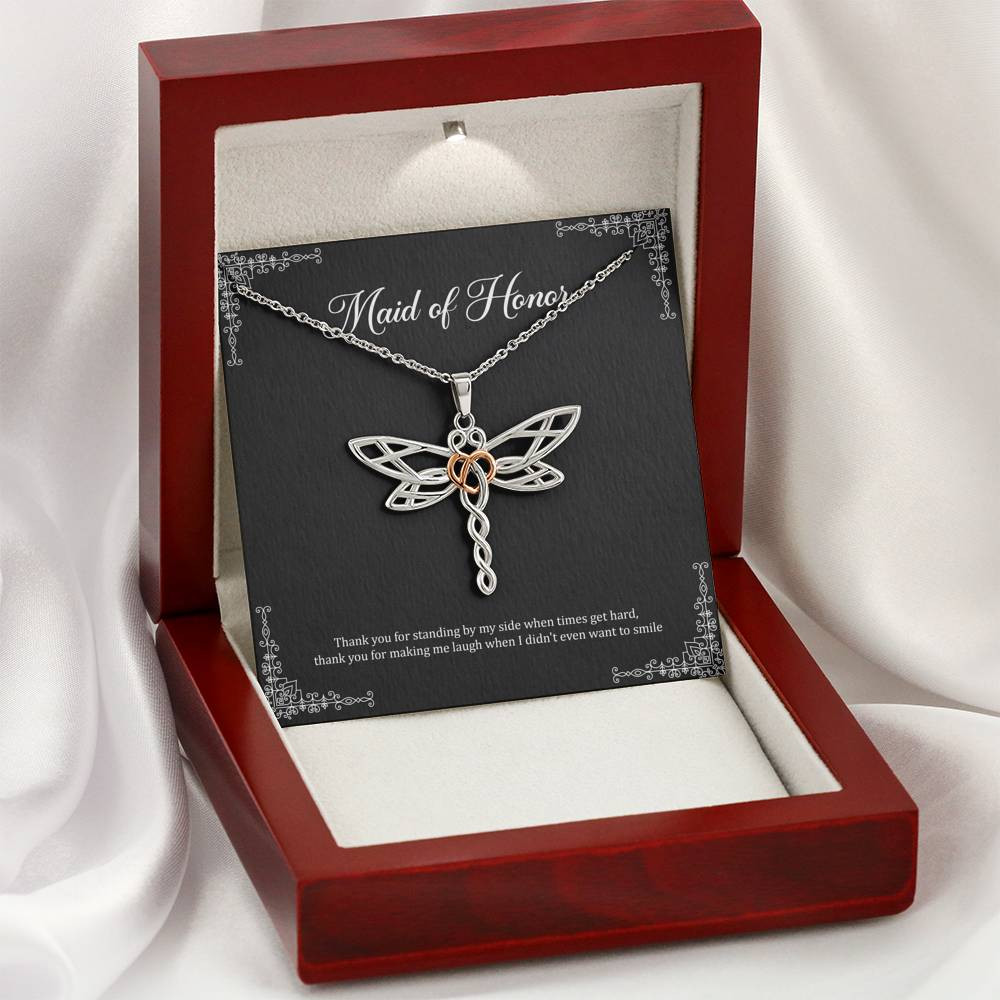 To My Maid of Honor Gifts, Thank You for Standing By My Side, Dragonfly Necklace For Women, Wedding Day Thank You Ideas From Bride