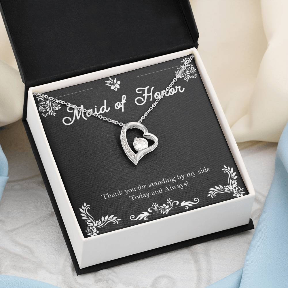 To My Maid Of Honor Gifts, Thank You For Standing By My Side, Forever Love Heart Necklace For Women, Wedding Day Thank You Ideas From Bride